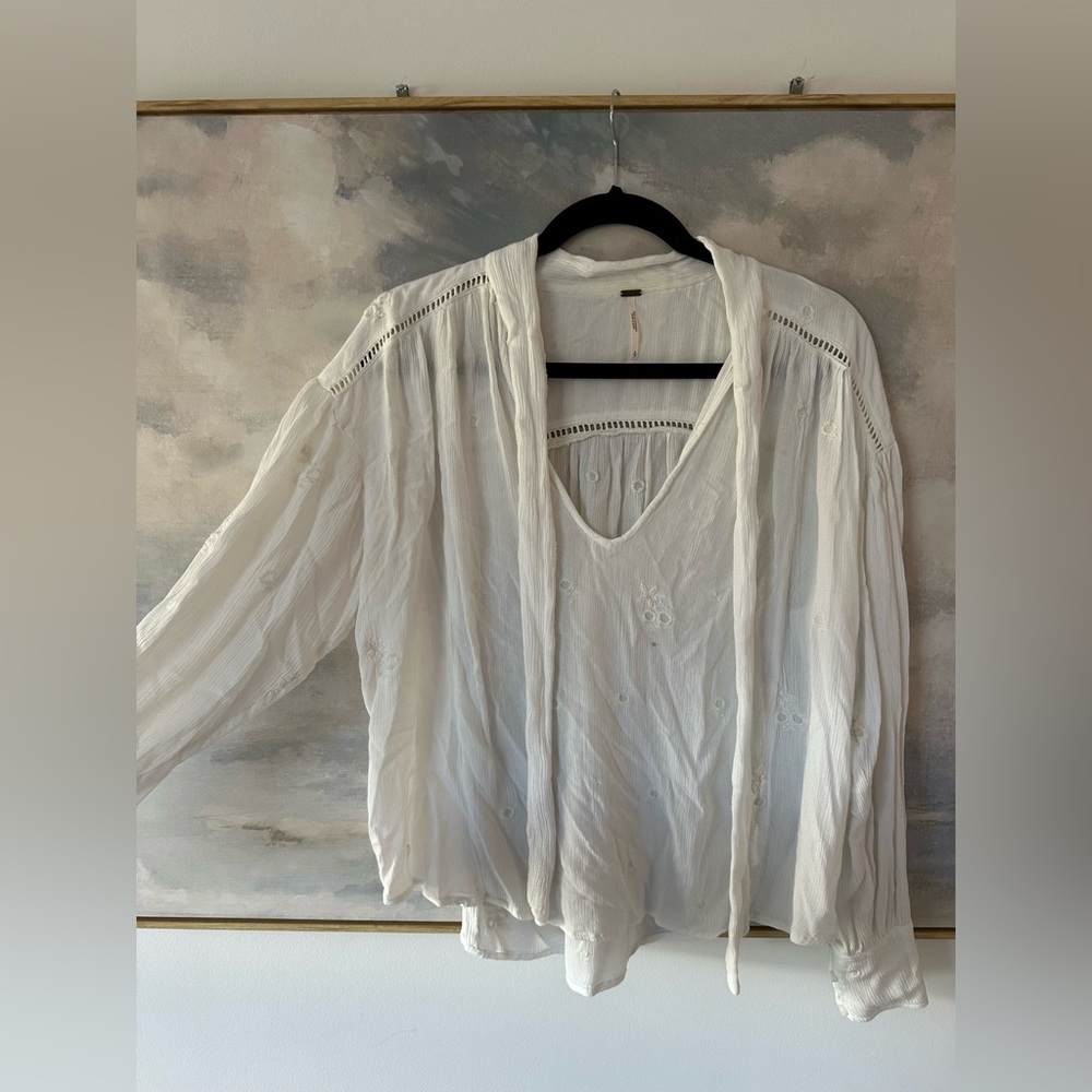 Free People Flowey White Women's Blouse Top
